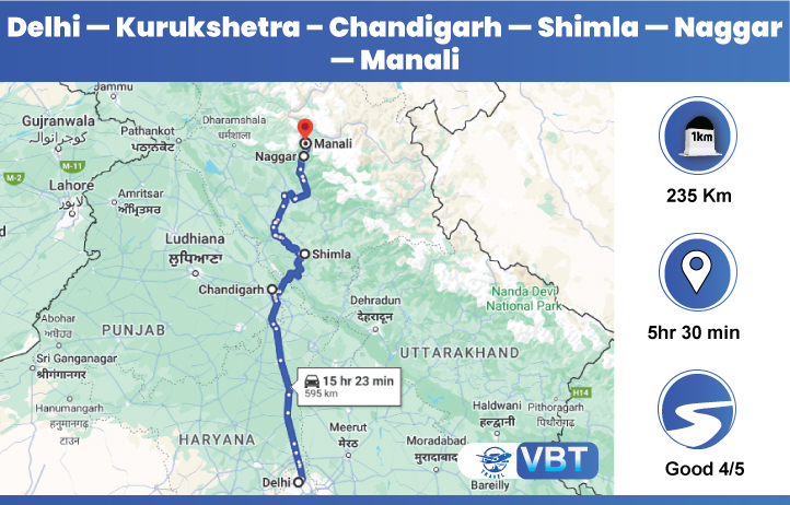 delhi to manali